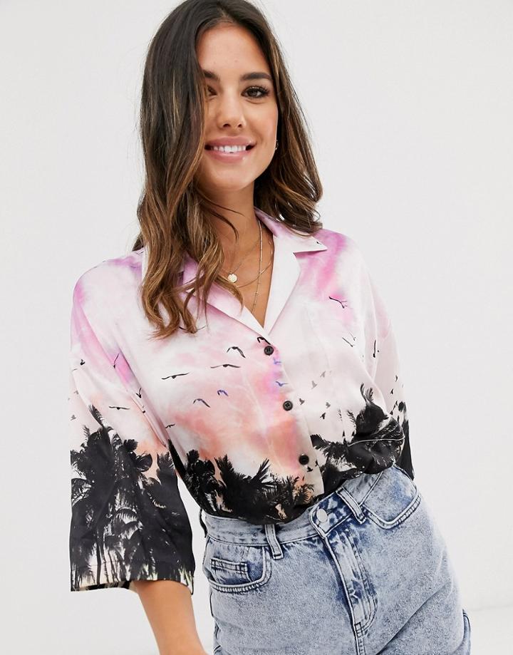 Asos Design Short Sleeve Hawaiian Shirt In Digital Print - Multi