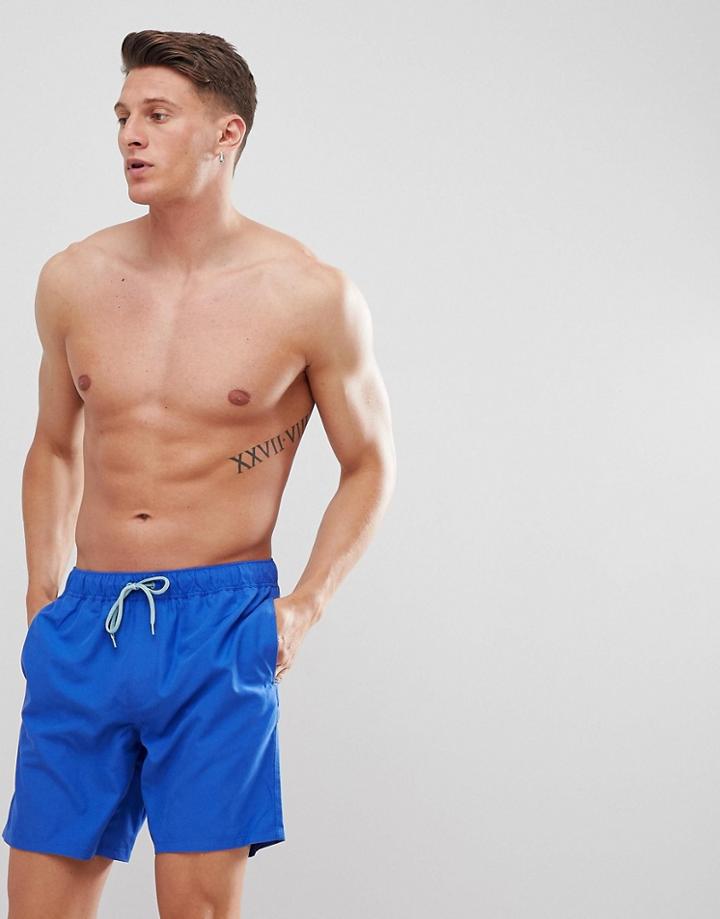 Asos Design Swim Shorts In Cobalt Blue With Contrast Drawcord In Mid Length - Blue