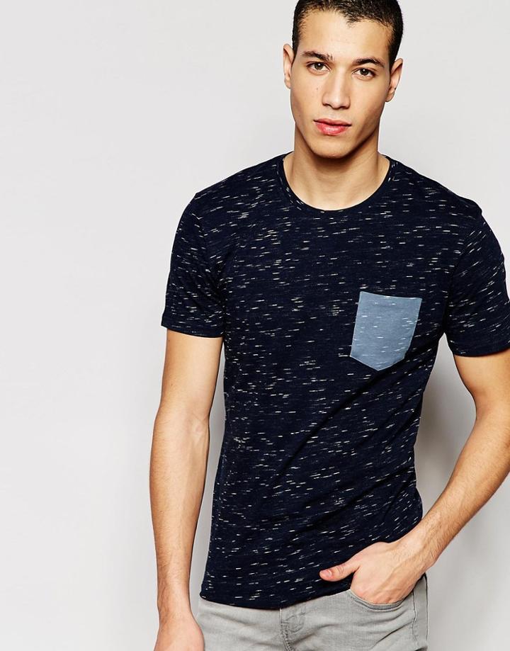 Selected Homme T-shirt With Contrast Pocket - Dark Sapphire