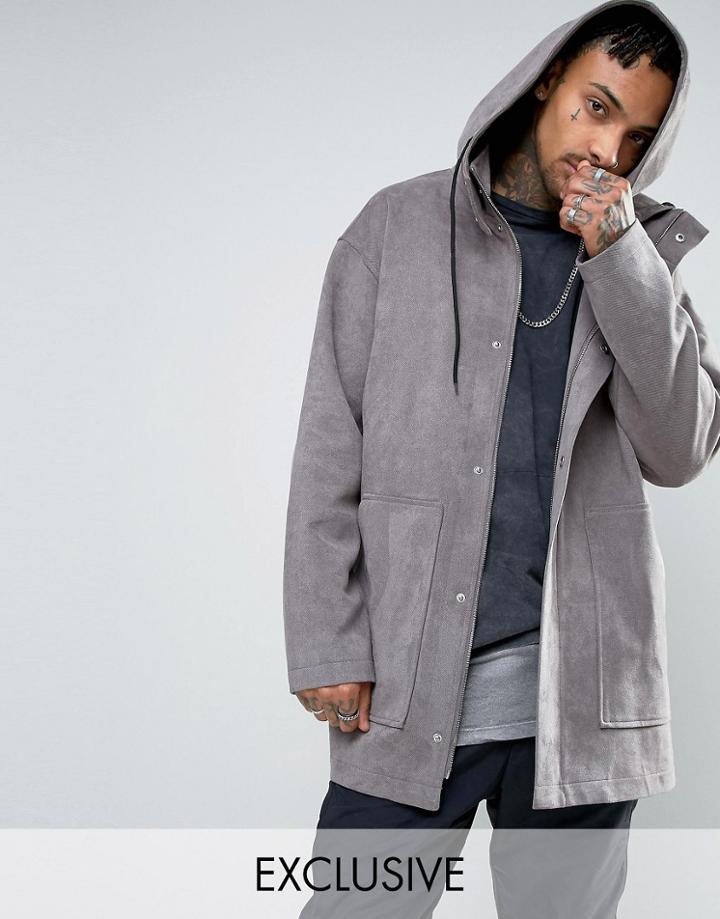 Mennace Textured Parka Coat In Gray - Gray