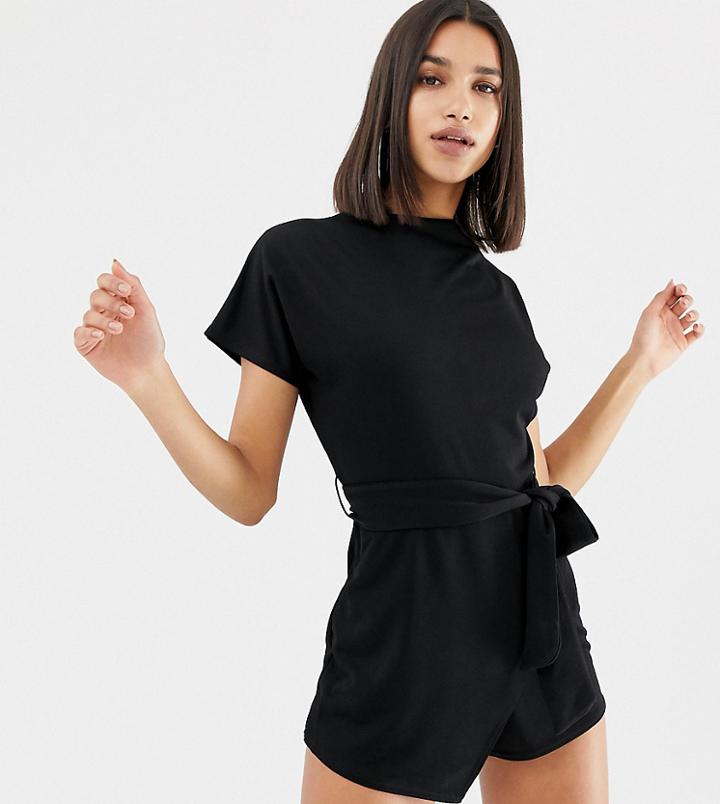 Missguided Tie Front Skort Romper In Black - Multi