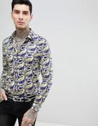 Devil's Advocate Long Sleeve Slim Fit Pelican Print Shirt - Navy