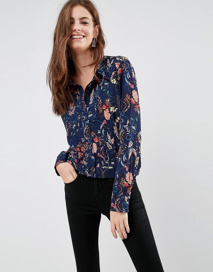 Brave Soul Floral Blouse - Navy