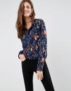 Brave Soul Floral Blouse - Navy