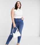 Urban Bliss Plus High Waisted Skinny Jeans With Knee Rips In Mid Wash-blue
