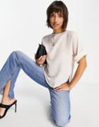Asos Design Oversized Woven Tee With Roll Sleeve In Oyster-no Color