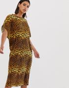 Asos Design Leopard Print Midi T-shirt Dress-multi