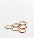 Asos Design Curve Exclusive Pack Of 6 Rings In Octagon Shape And Color Pop-gold