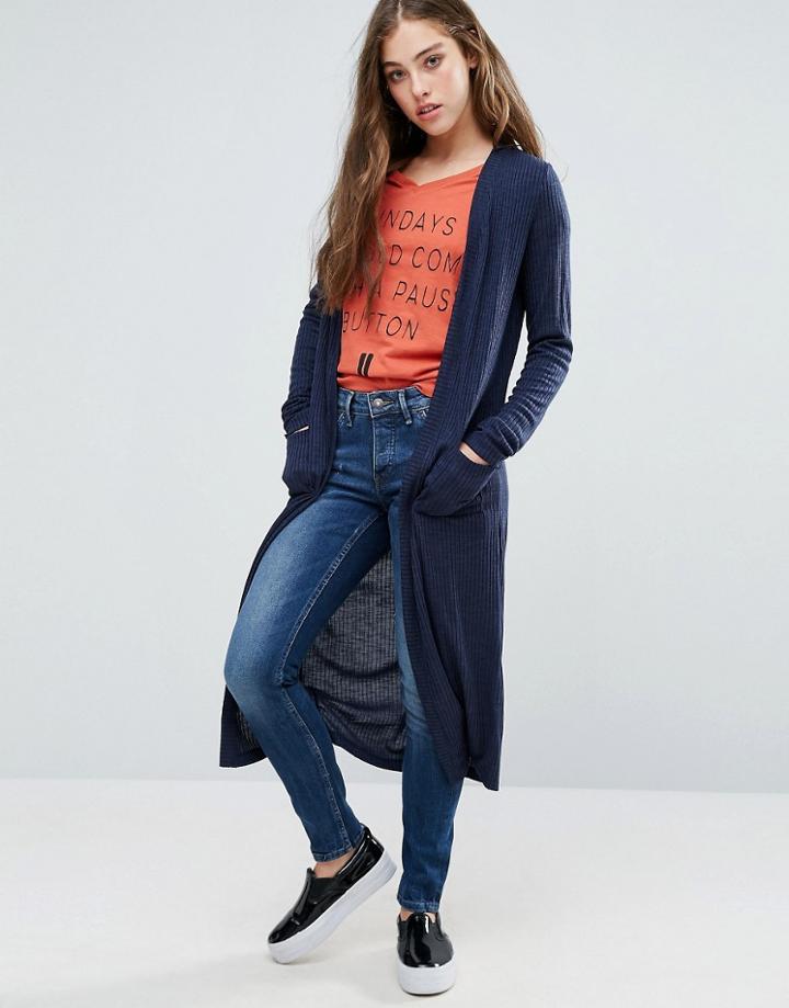 Blend She Hannah Long Open Cardigan - Blue