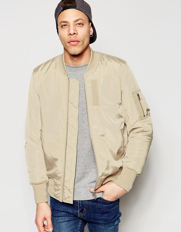 Asos Bomber With Ma1 Pocket In Stone - Stone
