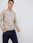 Celio Brushed Cotton Crew Neck Sweat In Beige - Beige