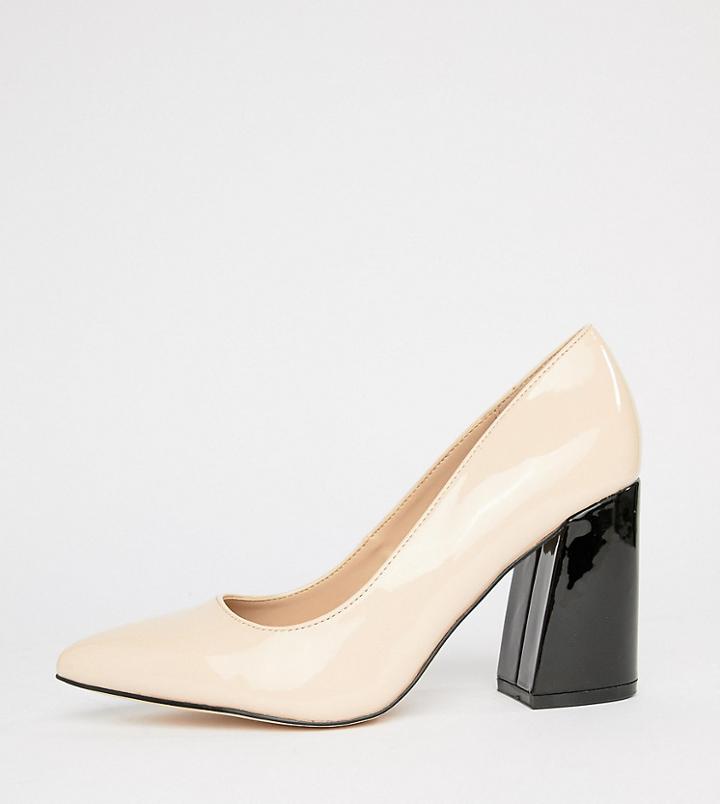 London Rebel Wide Fit Point Block Heels - Beige