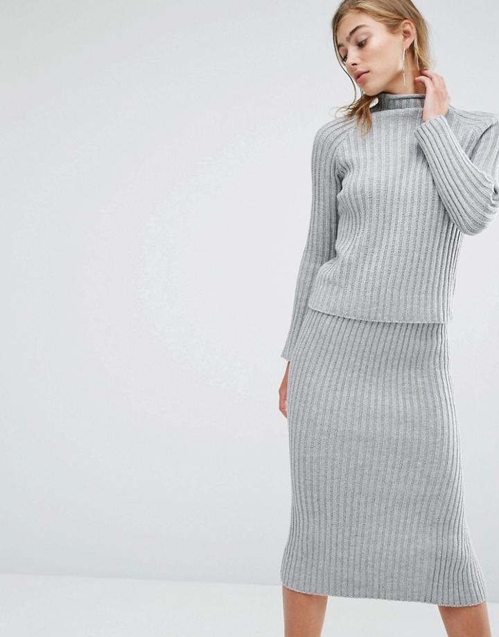Parallel Lines High Neck Rib Jumper Co-ord - Gray