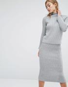 Parallel Lines High Neck Rib Jumper Co-ord - Gray