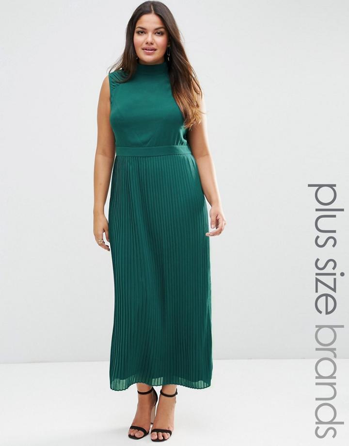 Lovedrobe Plus Maxi Dress With Pleated Skirt - Emerald