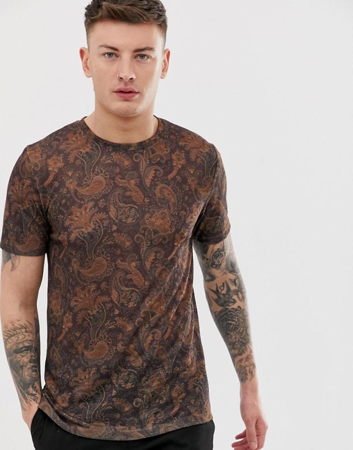 River Island T-shirt With Paisley Print In Burgundy - Red
