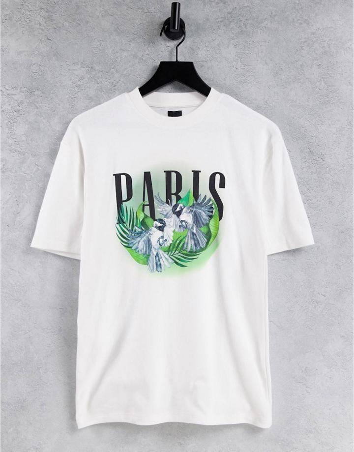 River Island Paris Bird Overlay T-shirt In White