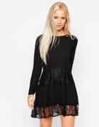 D.ra Wool Mix Long Sleeve Dress With Lace Hem - Black