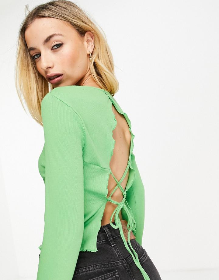 Vero Moda Frsh Tie Back Long Sleeve T-shirt In Bright Green