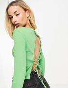 Vero Moda Frsh Tie Back Long Sleeve T-shirt In Bright Green