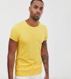 Asos Design Tall T-shirt With Crew Neck And Roll Sleeve In Yellow - Yellow