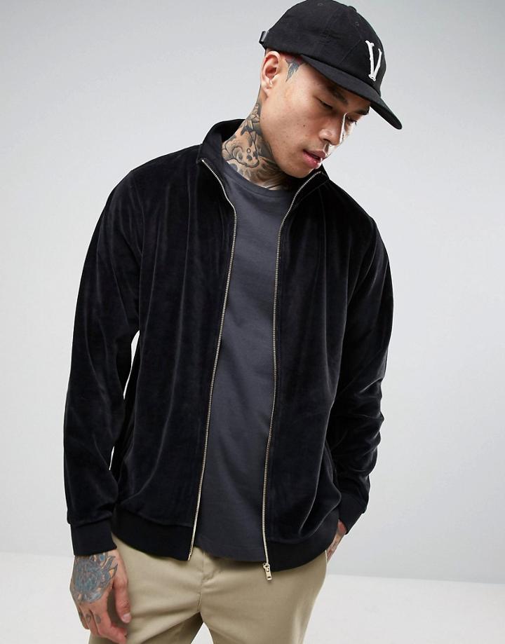 Asos Jersey Track Jacket In Black Velour - Black
