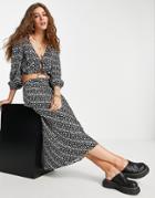 Topshop Geo Floral Midi Skirt In Monochrome-black