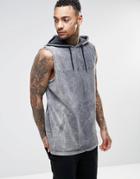 Asos Oversized Sleeveless T-shirt With Acid Wash And Hood - Gray