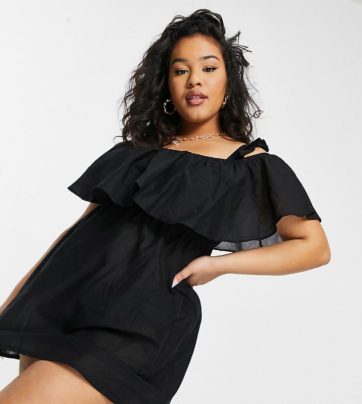 Simply Be Bardot Beach Dress In Black