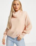 Brave Soul Harrito Balloon Sleeve Sweater With Roll Neck In Blush-pink