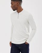 Selected Homme Long Sleeve Polo Shirt With 1/4 Zip Neck In Organic Cotton - Beige
