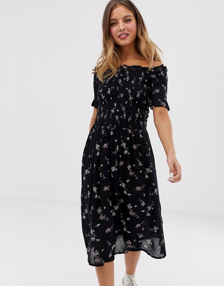 Brave Soul Bardot Midi Dress - Navy