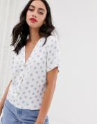 Asos Design Boxy Top With Contrast Buttons In Polka Dot