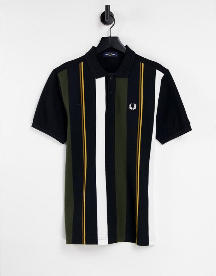 Fred Perry Knit Stripe Polo Shirt In Black