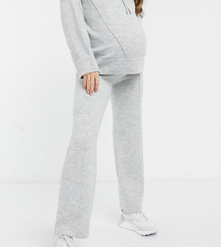 Asos Design Maternity Co-ord Knitted Wide Leg Pant In Gray Marl-neutral