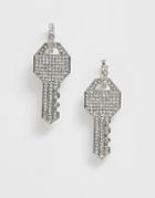 Glamorous Rhinestone Key Drop Earrings-silver