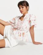 River Island Floral Broderie Top In Pink