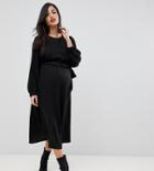 Asos Design Maternity Ruched Waist Chuck On Midi Dress-black