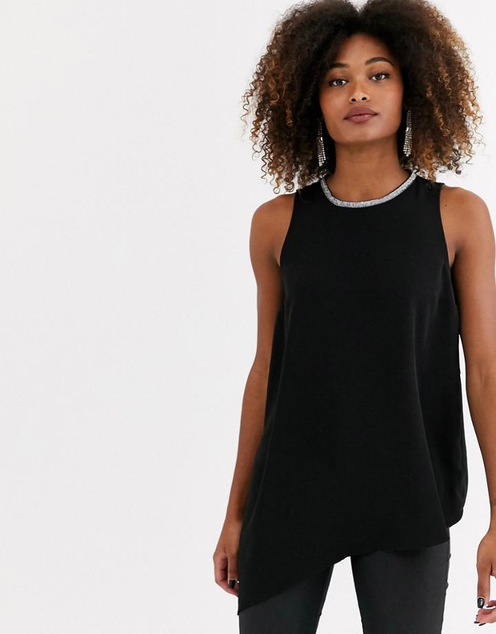 River Island Asymmetric Tank Top In Black