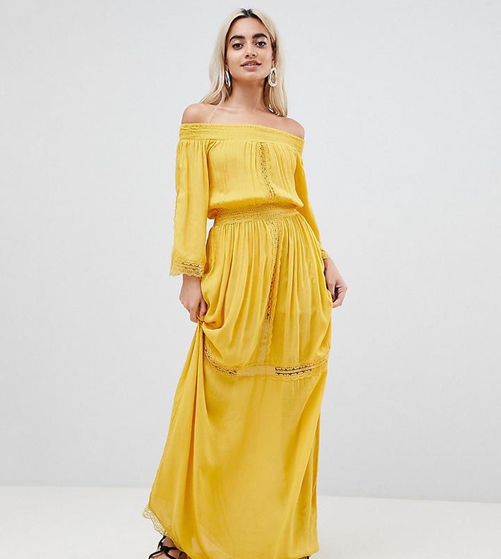 Boohoo Petite Maxi Bardot Dress - Yellow