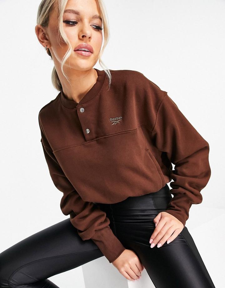 Reebok Button Down Cropped Sweatshirt In Brown