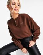 Reebok Button Down Cropped Sweatshirt In Brown