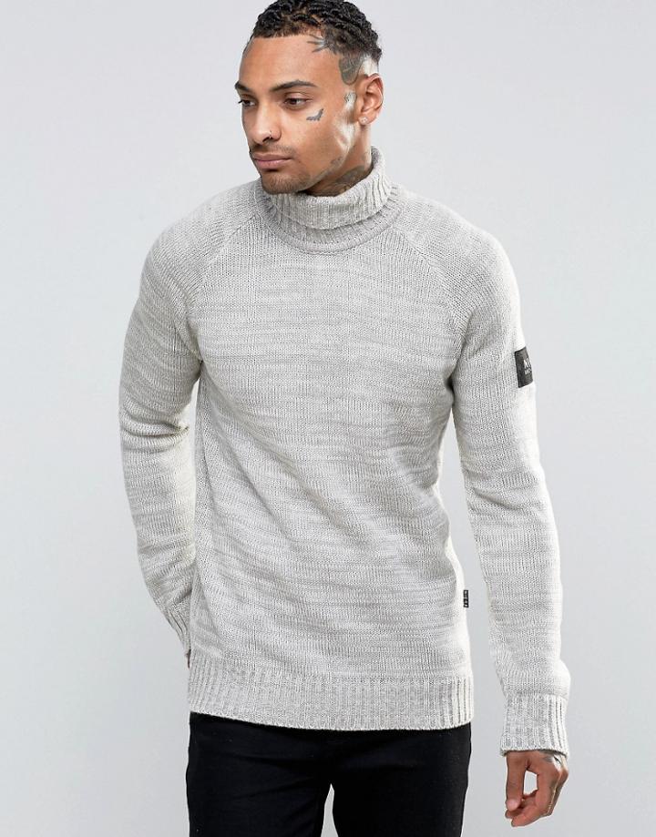 Nicce London Roll Neck Sweater With Arm Patch - Gray