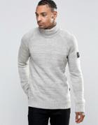 Nicce London Roll Neck Sweater With Arm Patch - Gray