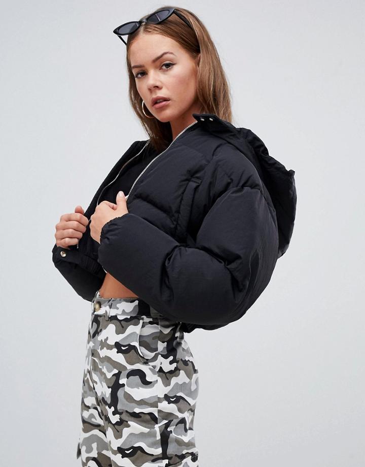 Boohoo Crop Hooded Puffer Jacket In Black - Black