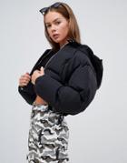 Boohoo Crop Hooded Puffer Jacket In Black - Black