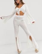 Asos Design Bridal Flared Beach Pants In Embellishment Two-piece-white