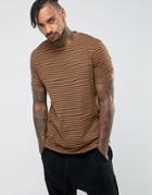 Asos Relaxed Stripe T-shirt In Brown - Brown