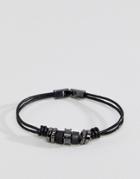 Icon Brand Black Leather Bracelet With Gunmetal Beads - Black