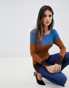 Oasis Lightweight Color Block Sweater - Brown